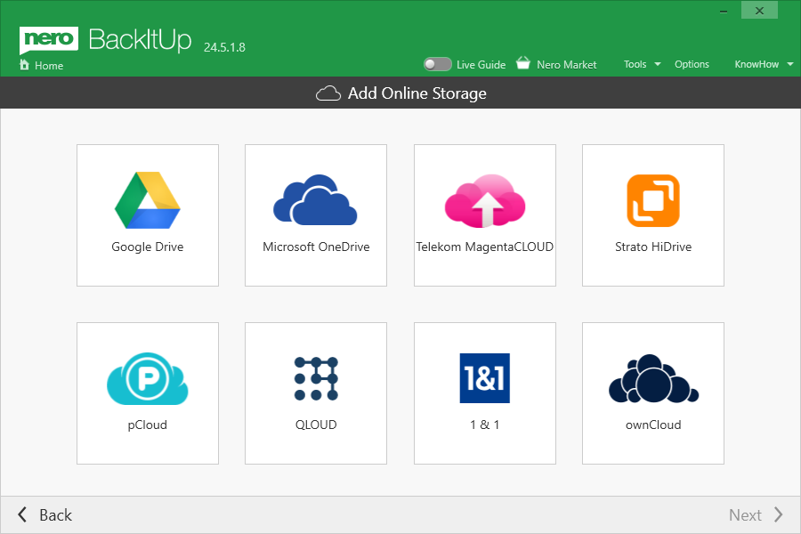 Backups can be stored with various cloud providers.
