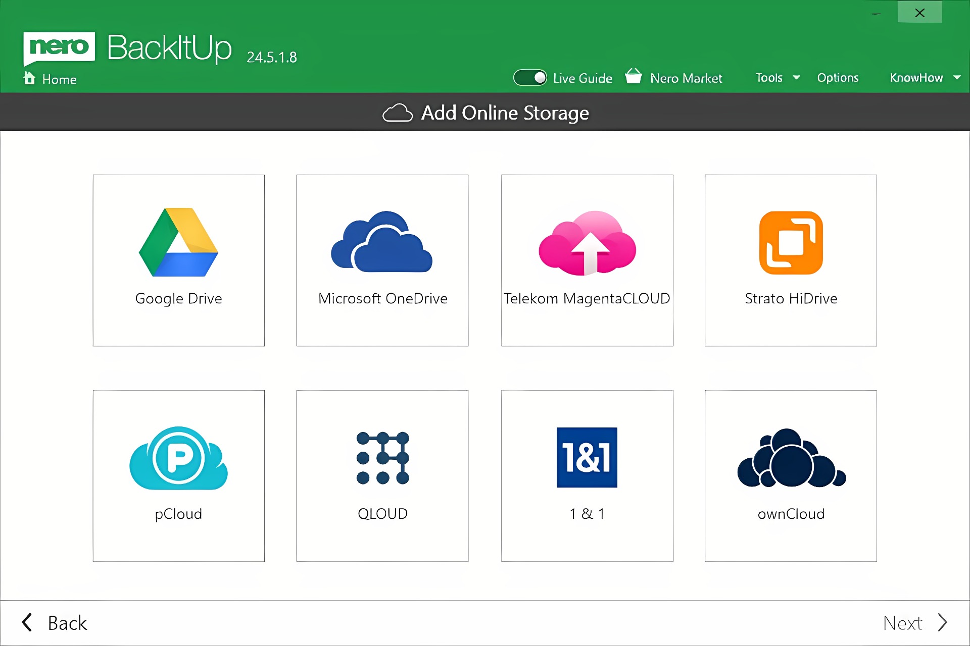 Backups can be stored with various cloud providers.
