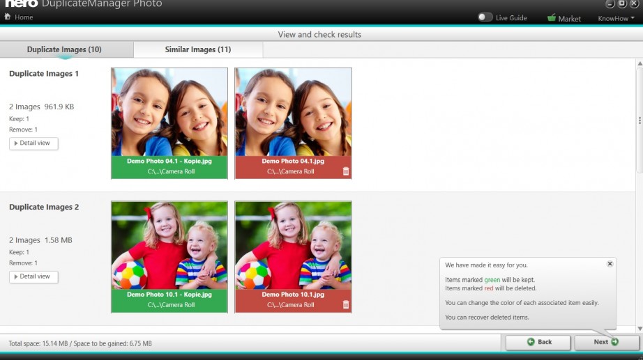 When duplicate images are detected by the software, how do I know which ones to clean and which ones to keep?