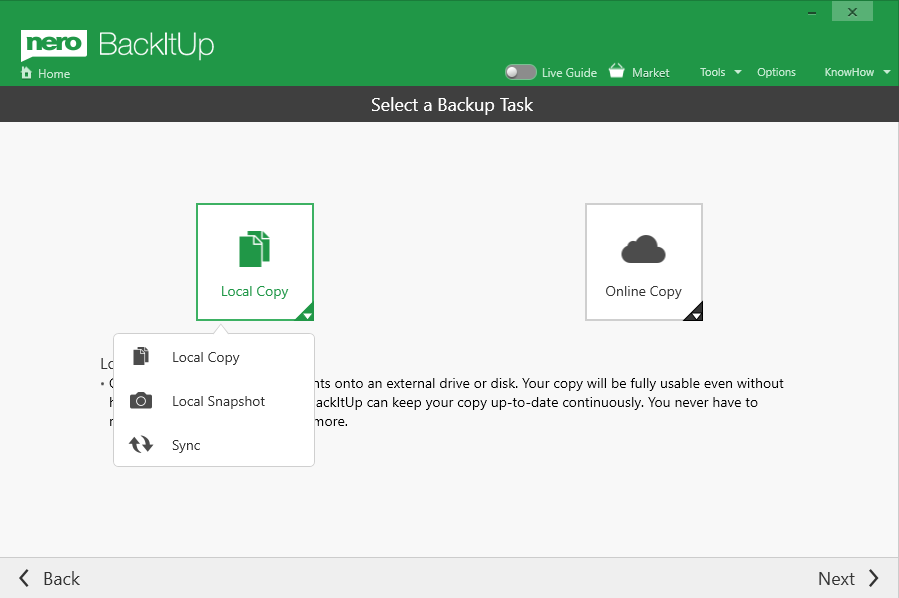 ts the reliable PC backup you need, for the irreplaceable files you love. Use Nero BackItUp now to protect all the data on your digital devices: Have your files backed up automatically, e.g. to an external hard drive or WebDAV online storage.